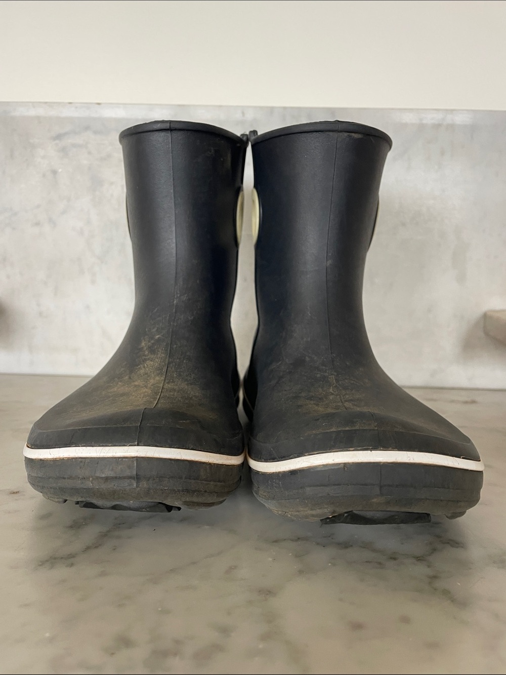 CROCS Black Rain Boots with Cream Trim - Picture 11 of 16